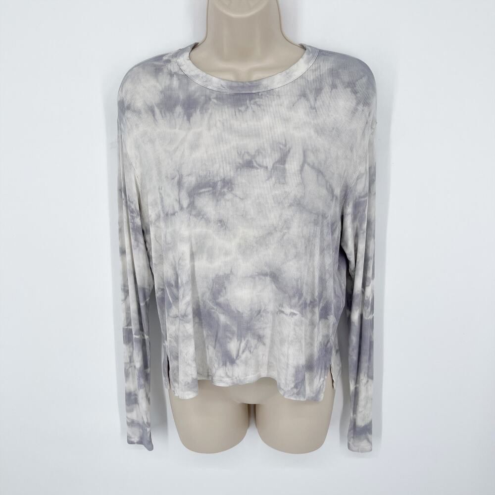 Enza Costa Women's Tie-Dye Silk Blend Long Sleeve Top NEW Size S Gray Round Neck